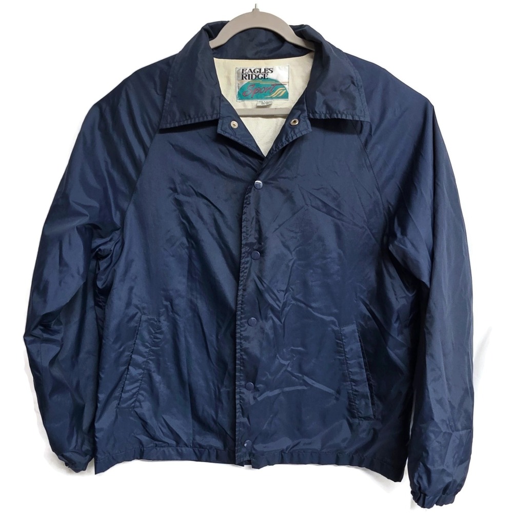Eagles Ridge Sport Mens Navy Blue Windbreaker Jacket Snap Front Size Medium